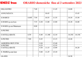 Busfahrplan für Sonntags, Castellabate